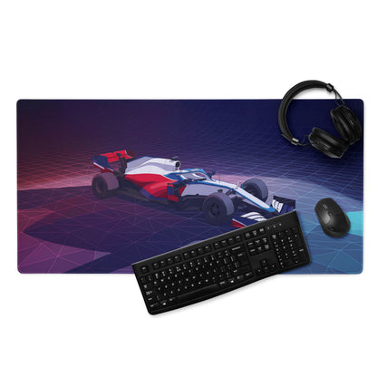 Formula 1 Race Car Inspired Red White Blue Vaporwave Gaming Mouse Pad – Neon Grid Desk Mat, Futuristic Grand Prix Motorsport Digital Art