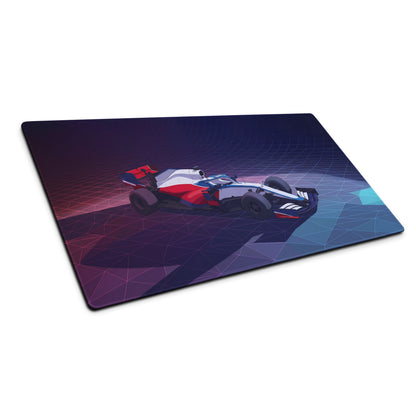 Formula 1 Race Car Inspired Red White Blue Vaporwave Gaming Mouse Pad – Neon Grid Desk Mat, Futuristic Grand Prix Motorsport Digital Art