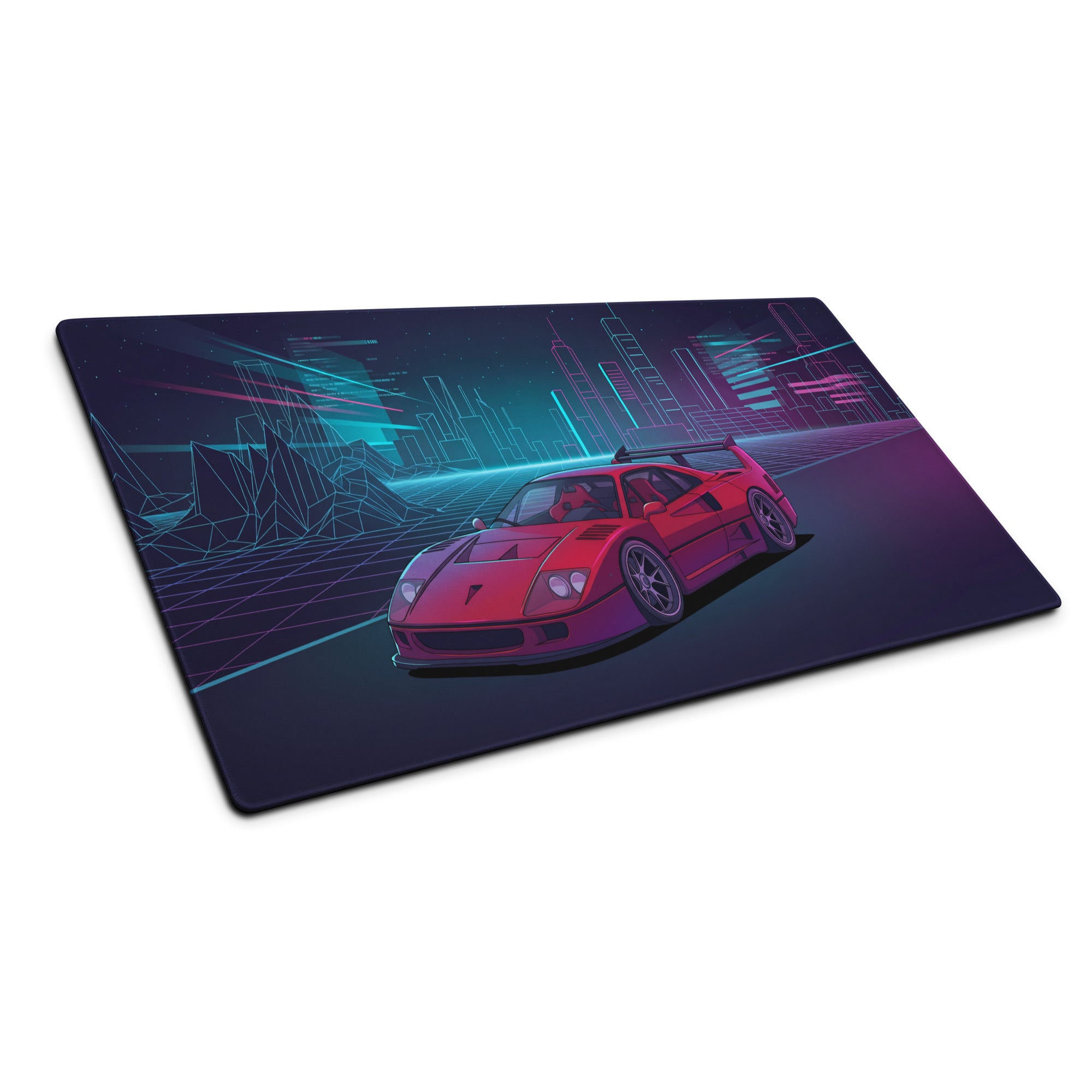 Ferrari F40 LM Inspired Red Purple Vaporwave Gaming Mouse Pad – Neon Cyber City Desk Mat, Retro Futuristic Grid Digital Supercar Art