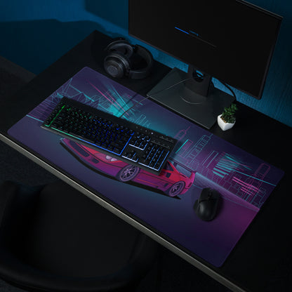 Ferrari F40 LM Inspired Red Purple Vaporwave Gaming Mouse Pad – Neon Cyber City Desk Mat, Retro Futuristic Grid Digital Supercar Art