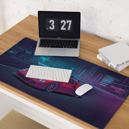 Ferrari F40 LM Inspired Red Purple Vaporwave Gaming Mouse Pad – Neon Cyber City Desk Mat, Retro Futuristic Grid Digital Supercar Art