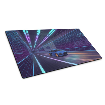 Audi R8 Inspired Blue Purple Vaporwave Gaming Mouse Pad – Neon Cyber Tunnel Desk Mat, Futuristic Speeding Supercar Digital Automotive Art