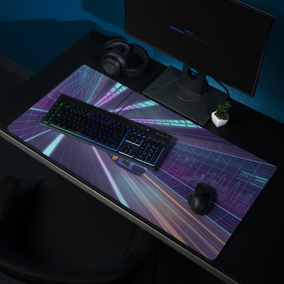 Audi R8 Inspired Blue Purple Vaporwave Gaming Mouse Pad – Neon Cyber Tunnel Desk Mat, Futuristic Speeding Supercar Digital Automotive Art