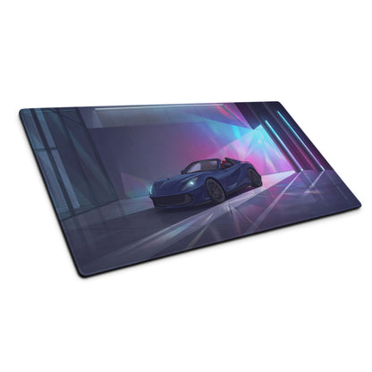 Ferrari 812 GTS Inspired Blue Purple Vaporwave Gaming Mouse Pad – Neon Luxury Garage Desk Mat, Futuristic Convertible Supercar Digital Art