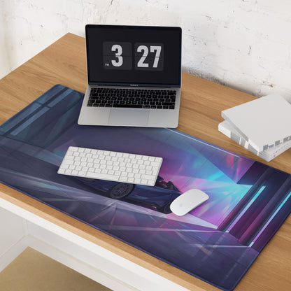 Ferrari 812 GTS Inspired Blue Purple Vaporwave Gaming Mouse Pad – Neon Luxury Garage Desk Mat, Futuristic Convertible Supercar Digital Art