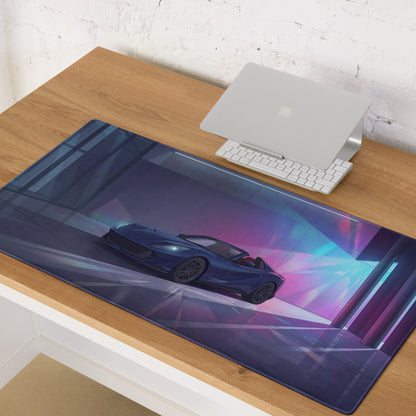 Ferrari 812 GTS Inspired Blue Purple Vaporwave Gaming Mouse Pad – Neon Luxury Garage Desk Mat, Futuristic Convertible Supercar Digital Art