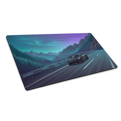 McLaren 765LT Inspired Black Teal Vaporwave Gaming Mouse Pad – Neon Mountain Highway Desk Mat, Futuristic Night Drive Digital Supercar Art