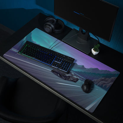 McLaren 765LT Inspired Black Teal Vaporwave Gaming Mouse Pad – Neon Mountain Highway Desk Mat, Futuristic Night Drive Digital Supercar Art