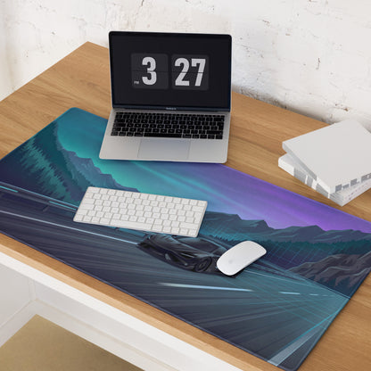 McLaren 765LT Inspired Black Teal Vaporwave Gaming Mouse Pad – Neon Mountain Highway Desk Mat, Futuristic Night Drive Digital Supercar Art