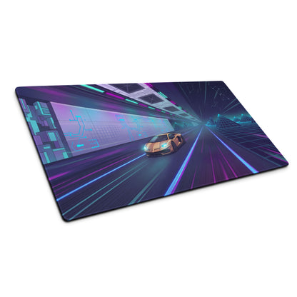 Lamborghini Aventador SVJ Inspired Gold Purple Vaporwave Gaming Mouse Pad – Neon Cyber Highway Desk Mat, Retro Futuristic Supercar Digital Art