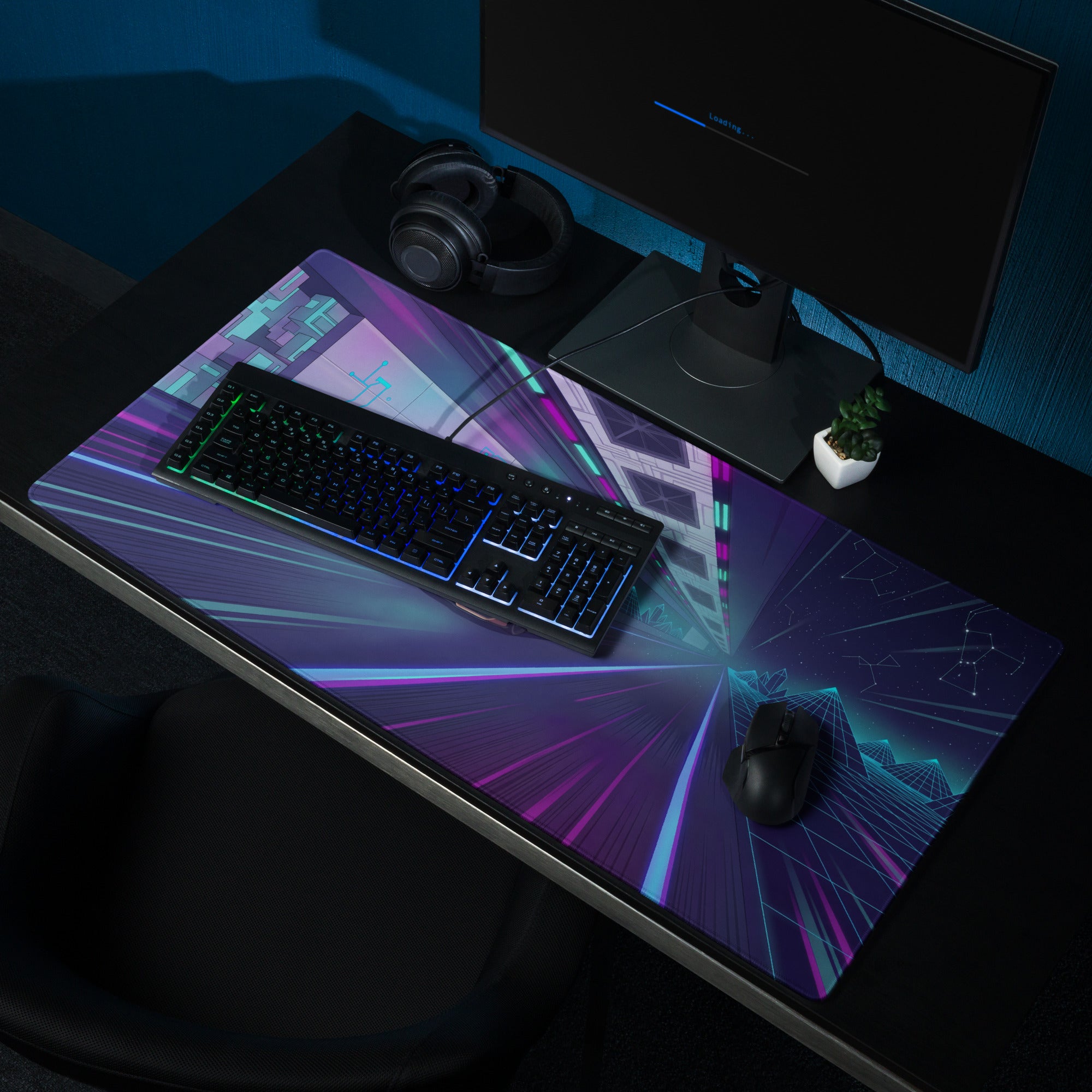 Lamborghini Aventador SVJ Inspired Gold Purple Vaporwave Gaming Mouse Pad – Neon Cyber Highway Desk Mat, Retro Futuristic Supercar Digital Art
