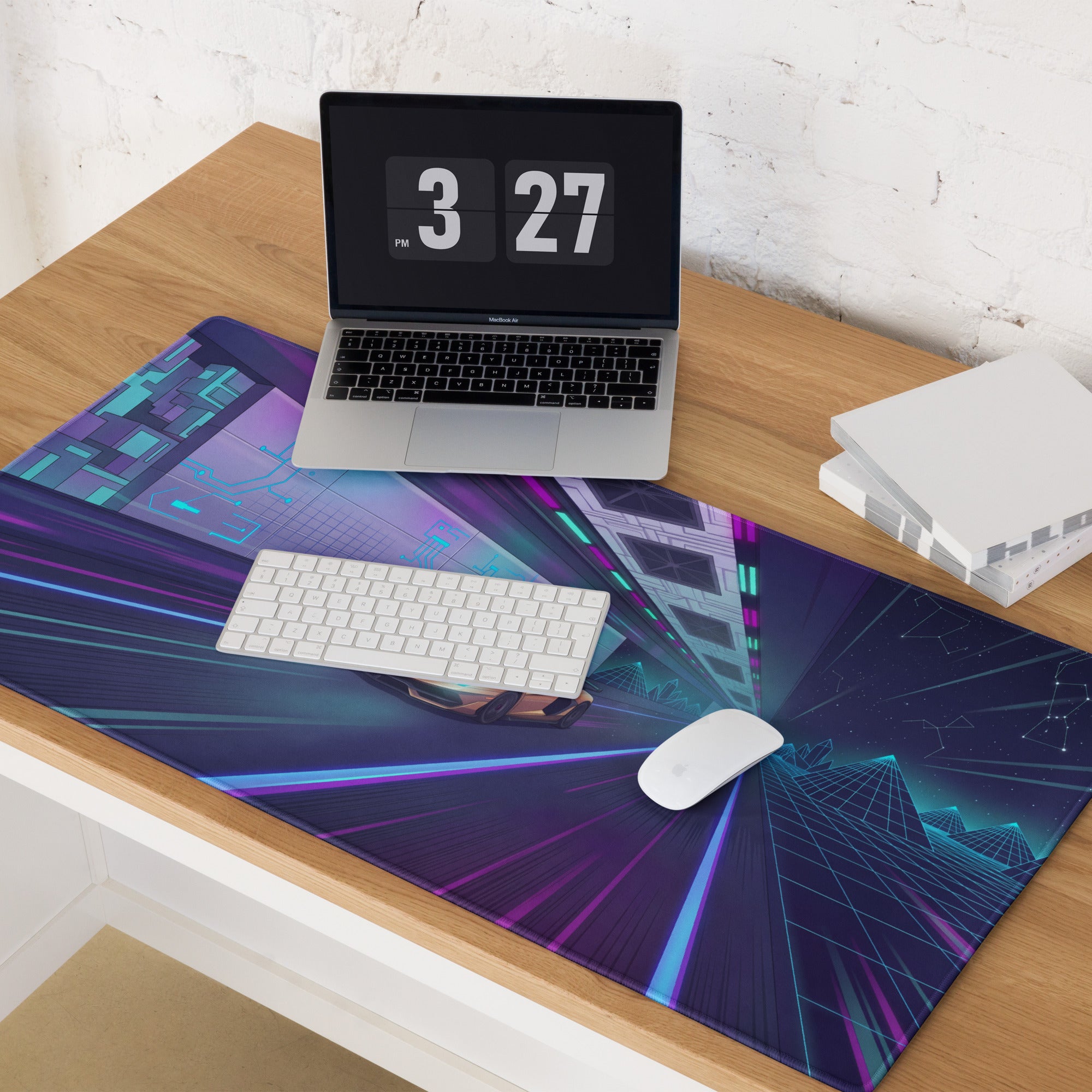 Lamborghini Aventador SVJ Inspired Gold Purple Vaporwave Gaming Mouse Pad – Neon Cyber Highway Desk Mat, Retro Futuristic Supercar Digital Art