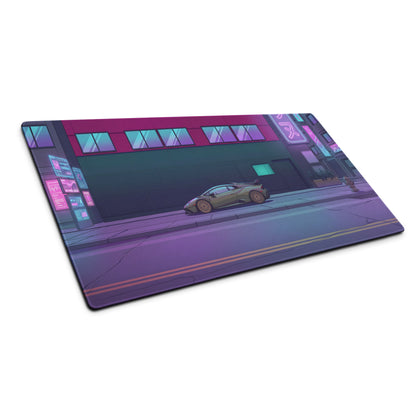 Lamborghini Huracán STO Inspired Gray Pink Vaporwave Gaming Mouse Pad – Neon Cyberpunk Street Desk Mat, Futuristic Urban Supercar Digital Art