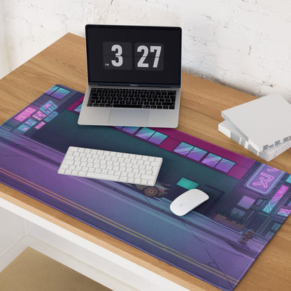 Lamborghini Huracán STO Inspired Gray Pink Vaporwave Gaming Mouse Pad – Neon Cyberpunk Street Desk Mat, Futuristic Urban Supercar Digital Art