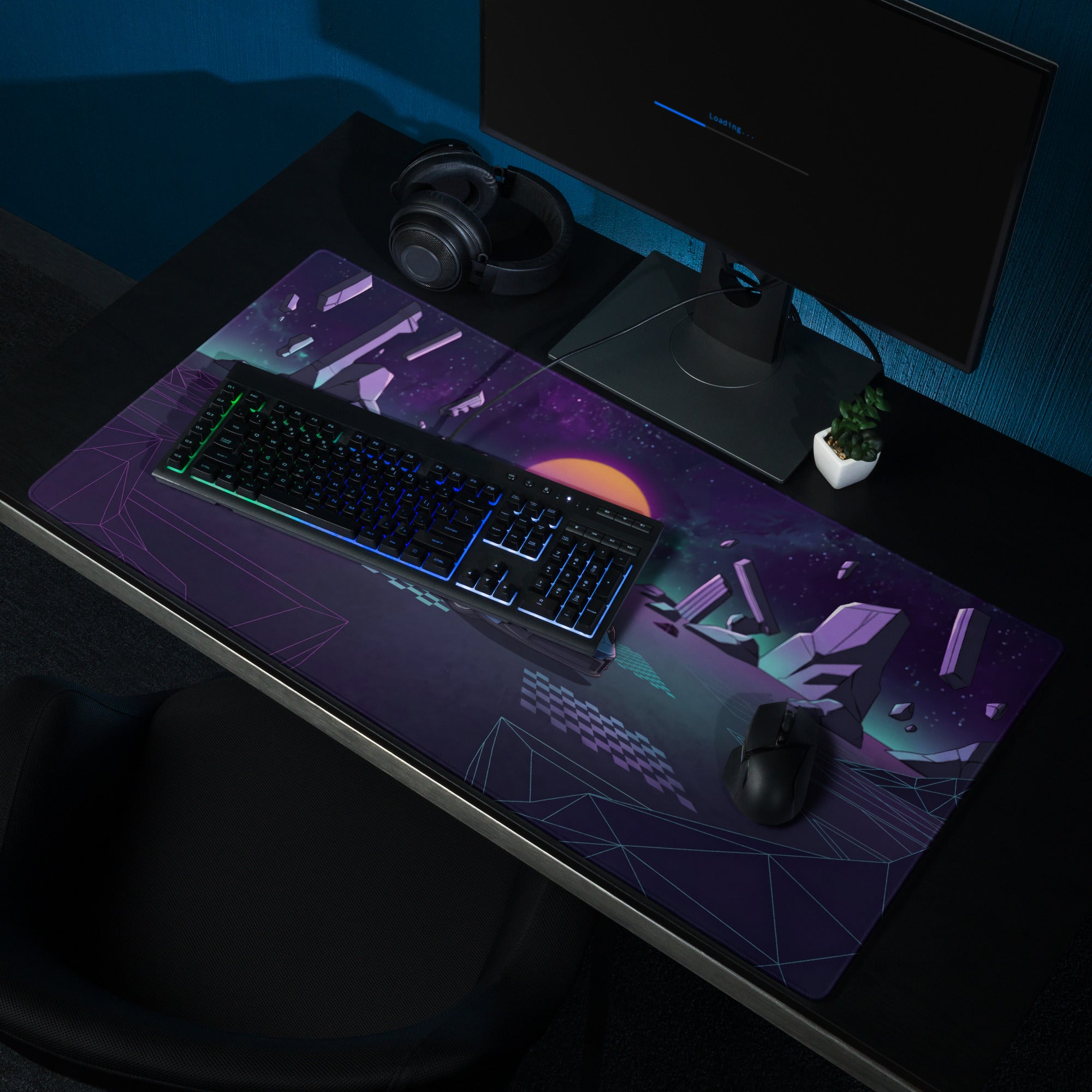 Porsche 911 GT3 Inspired Light Blue Purple Vaporwave Gaming Mouse Pad – Cosmic Neon Landscape Desk Mat, Retro Futuristic Racing Car Digital Art
