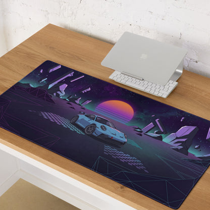 Porsche 911 GT3 Inspired Light Blue Purple Vaporwave Gaming Mouse Pad – Cosmic Neon Landscape Desk Mat, Retro Futuristic Racing Car Digital Art