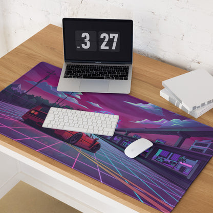 Ferrari F40 Inspired Red Purple Vaporwave Gaming Mouse Pad – Neon Retro Highway Desk Mat, Futuristic Cyberpunk Supercar Digital Artwork