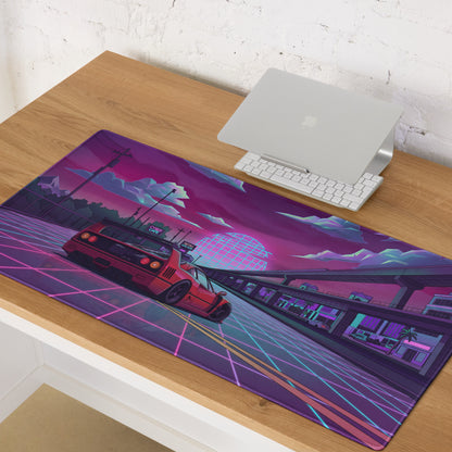 Ferrari F40 Inspired Red Purple Vaporwave Gaming Mouse Pad – Neon Retro Highway Desk Mat, Futuristic Cyberpunk Supercar Digital Artwork