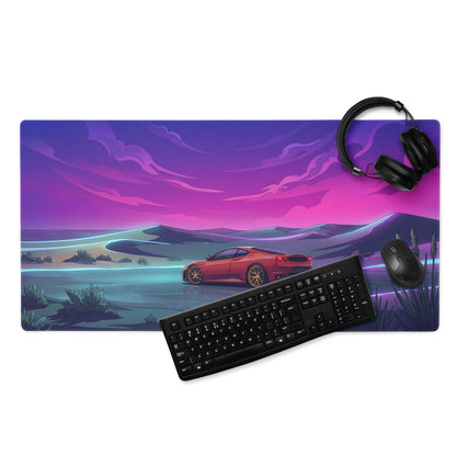 Ferrari F430 Modena Inspired Red Purple Vaporwave Gaming Mouse Pad – Dreamy Neon Desert Desk Mat, Retro Futuristic Supercar Digital Artwork