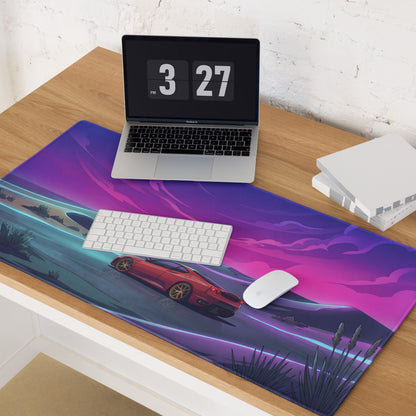 Ferrari F430 Modena Inspired Red Purple Vaporwave Gaming Mouse Pad – Dreamy Neon Desert Desk Mat, Retro Futuristic Supercar Digital Artwork