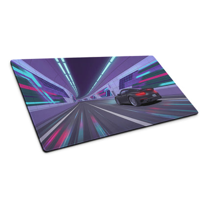Porsche 911 Turbo S Inspired Black Purple Vaporwave Gaming Mouse Pad – Neon Cyberpunk Tunnel Desk Mat, Futuristic Racing Car Digital Artwork