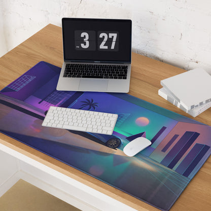Lotus Emira Inspired Blue Vaporwave Gaming Mouse Pad – Neon Futuristic Gallery Desk Mat, Retro Synthwave Supercar Digital Art