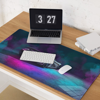 Koenigsegg Regera Inspired White Cyan Vaporwave Gaming Mouse Pad – Neon Smoke Supercar Desk Mat, Futuristic Synthwave Digital Artwork