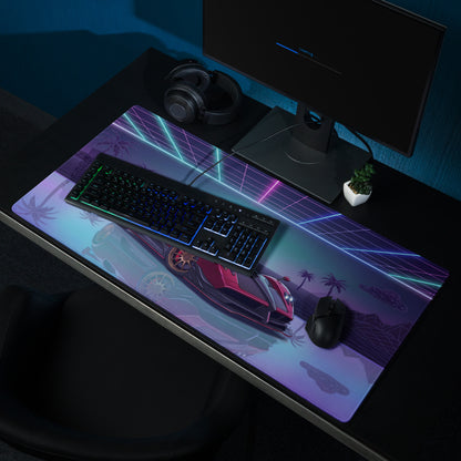 Pagani Zonda R Inspired Red Purple Vaporwave Gaming Mouse Pad – Neon Sunset Grid Desk Mat, Retro Futuristic Supercar Digital Artwork