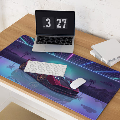 Pagani Zonda R Inspired Red Purple Vaporwave Gaming Mouse Pad – Neon Sunset Grid Desk Mat, Retro Futuristic Supercar Digital Artwork
