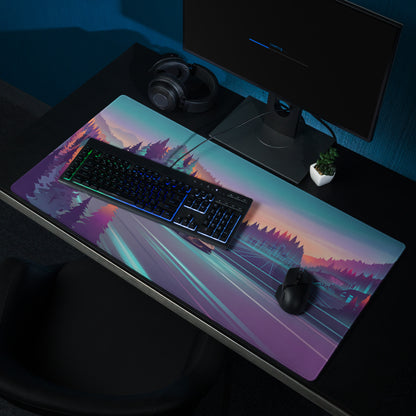 Lamborghini Aventador SVJ Inspired Bronze Vaporwave Gaming Mouse Pad – Neon Forest Highway Desk Mat, Retro Futuristic Supercar Landscape Art