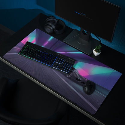 Porsche 911 Turbo S Inspired Black Vaporwave Gaming Mouse Pad – Neon Tunnel Desk Mat, Futuristic Cyberpunk Sports Car Digital Artwork