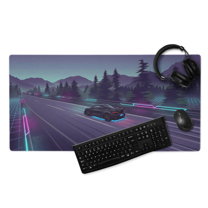 McLaren 765LT Inspired Black Vaporwave Gaming Mouse Pad – Neon Mountain Highway Desk Mat, Futuristic Cyberpunk Supercar Digital Artwork