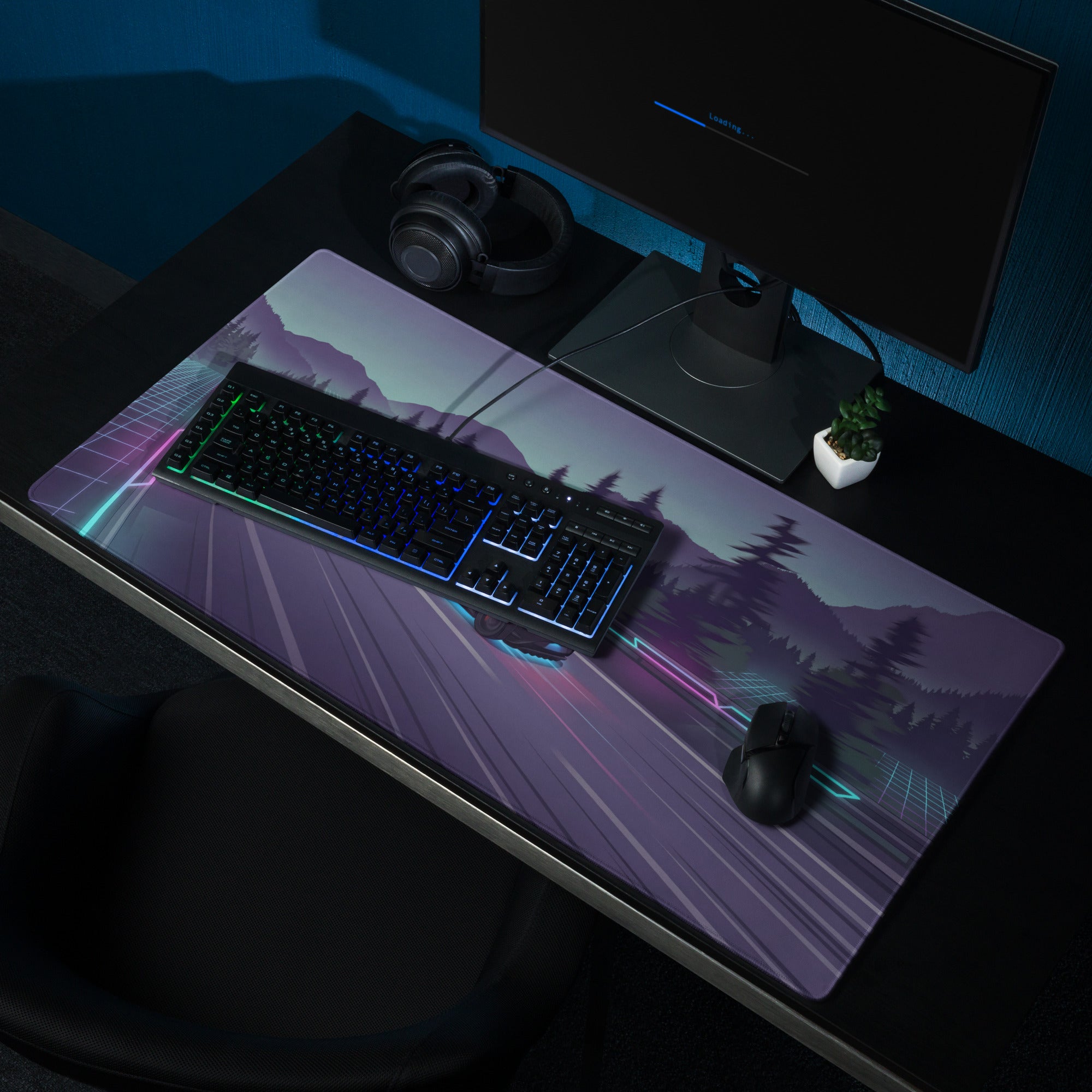 McLaren 765LT Inspired Black Vaporwave Gaming Mouse Pad – Neon Mountain Highway Desk Mat, Futuristic Cyberpunk Supercar Digital Artwork