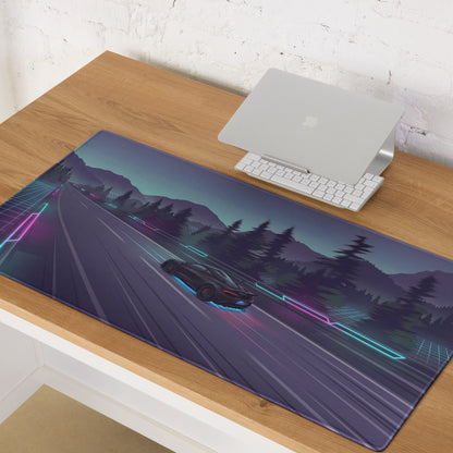 McLaren 765LT Inspired Black Vaporwave Gaming Mouse Pad – Neon Mountain Highway Desk Mat, Futuristic Cyberpunk Supercar Digital Artwork