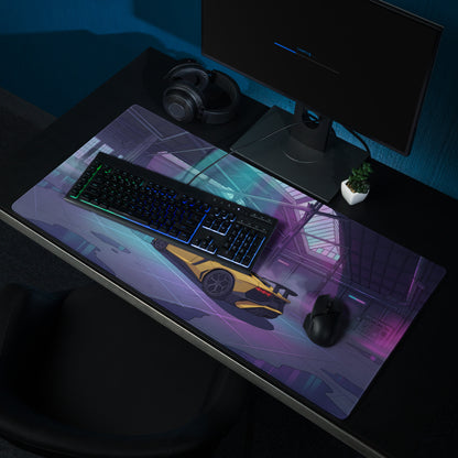 Lamborghini Aventador SVJ Inspired Yellow Vaporwave Gaming Mouse Pad – Neon Industrial Garage Desk Mat, Futuristic Supercar Digital Artwork