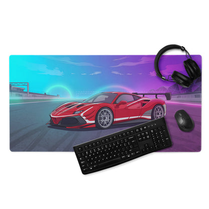 Ferrari 488 Challenge Evo Inspired Red Vaporwave Gaming Mouse Pad – Neon Racetrack Desk Mat, Retro Futuristic Race Car Digital Artwork