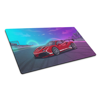 Ferrari 488 Challenge Evo Inspired Red Vaporwave Gaming Mouse Pad – Neon Racetrack Desk Mat, Retro Futuristic Race Car Digital Artwork