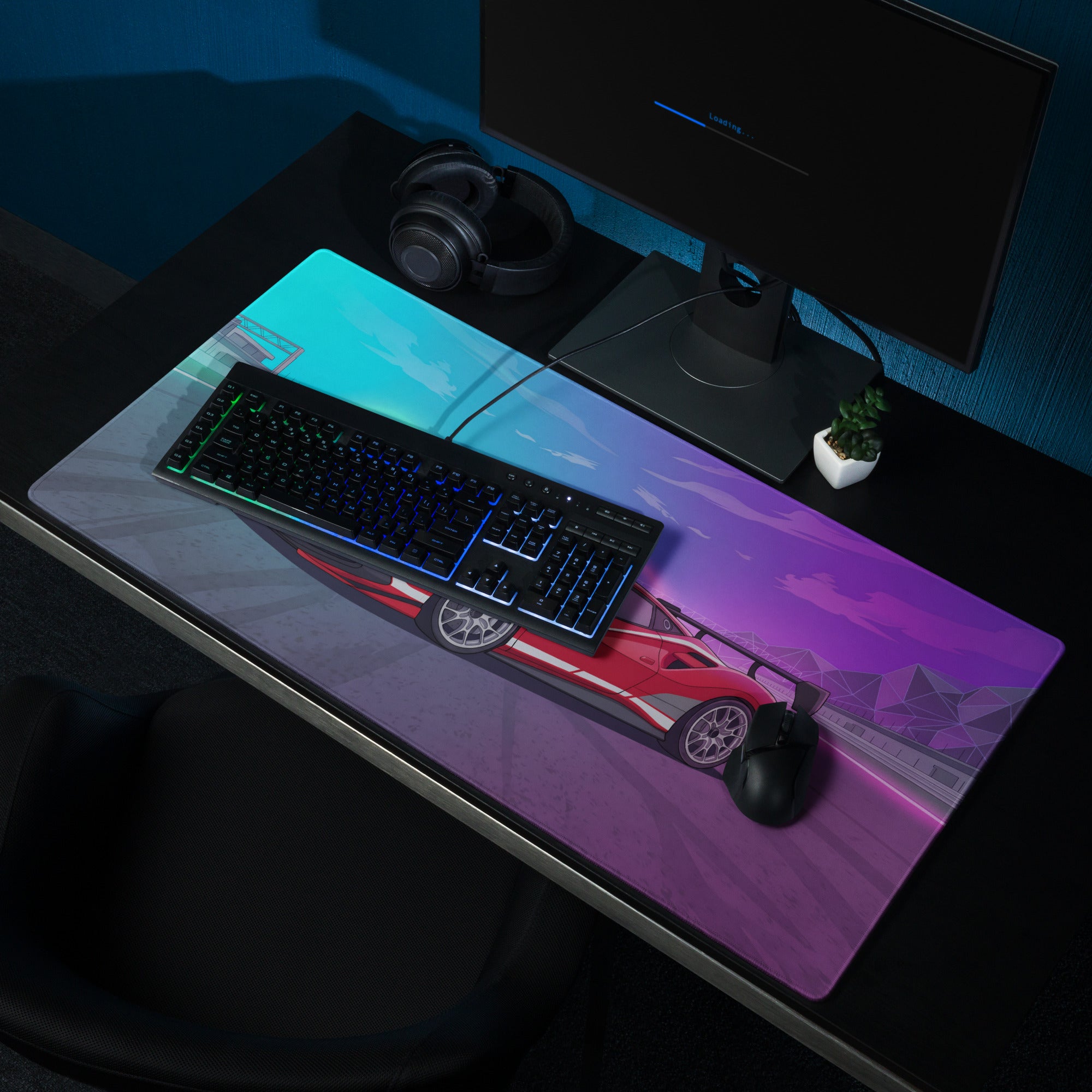 Ferrari 488 Challenge Evo Inspired Red Vaporwave Gaming Mouse Pad – Neon Racetrack Desk Mat, Retro Futuristic Race Car Digital Artwork