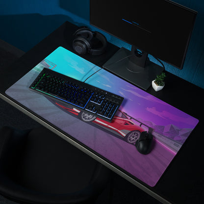 Ferrari 488 Challenge Evo Inspired Red Vaporwave Gaming Mouse Pad – Neon Racetrack Desk Mat, Retro Futuristic Race Car Digital Artwork