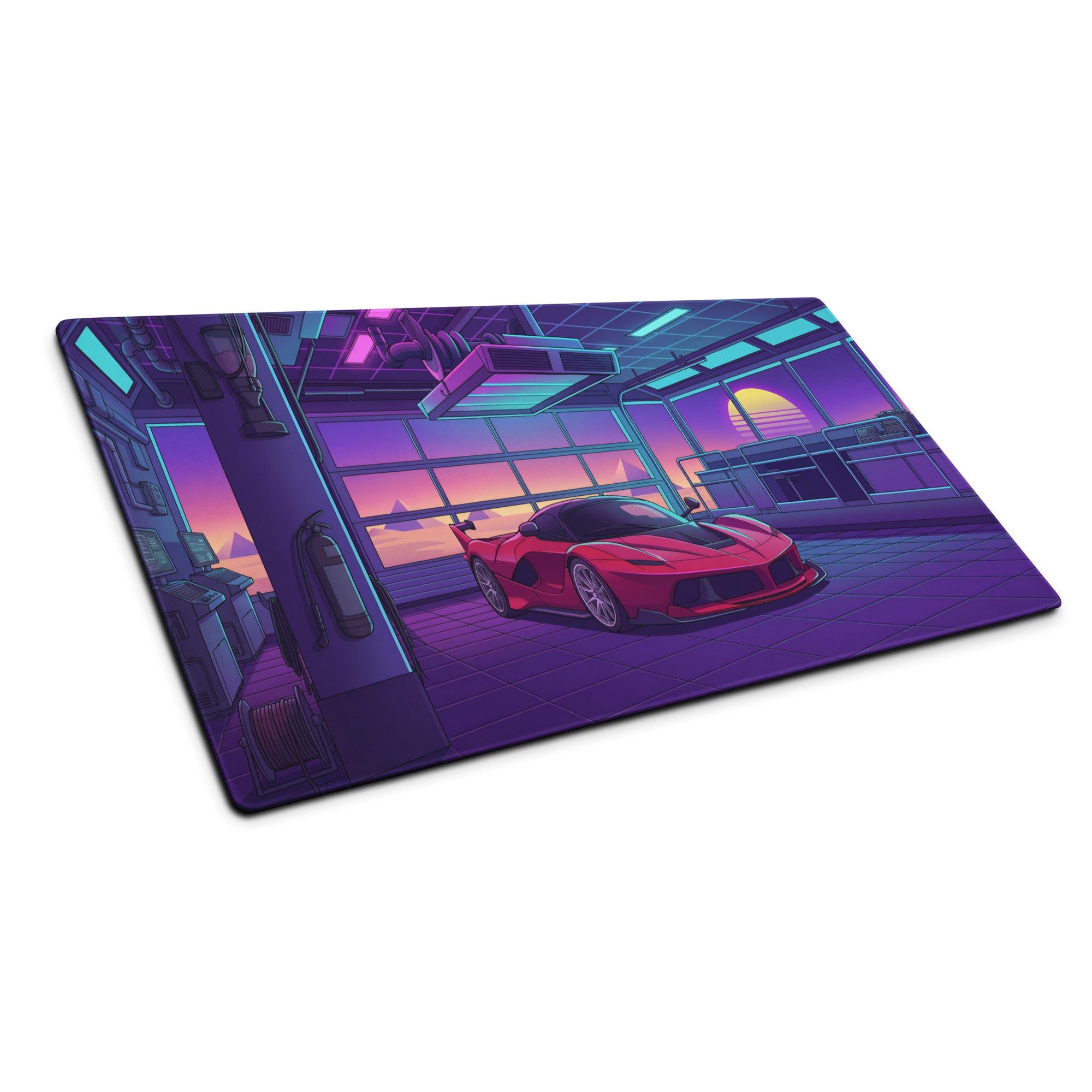 Ferrari FXX-K Evo Inspired Red Purple Vaporwave Gaming Mouse Pad – Neon Garage Desk Mat, Retro Futuristic Hypercar Digital Artwork