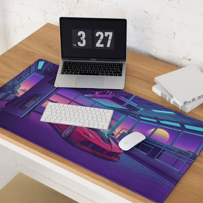 Ferrari FXX-K Evo Inspired Red Purple Vaporwave Gaming Mouse Pad – Neon Garage Desk Mat, Retro Futuristic Hypercar Digital Artwork