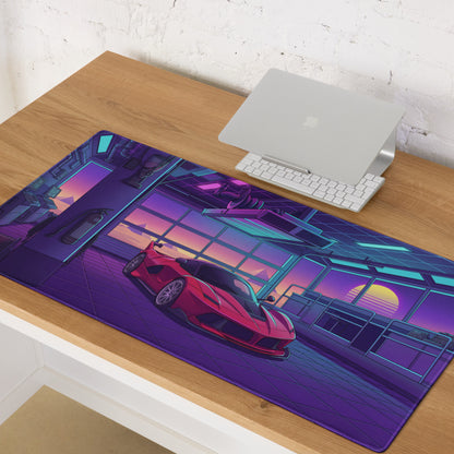 Ferrari FXX-K Evo Inspired Red Purple Vaporwave Gaming Mouse Pad – Neon Garage Desk Mat, Retro Futuristic Hypercar Digital Artwork