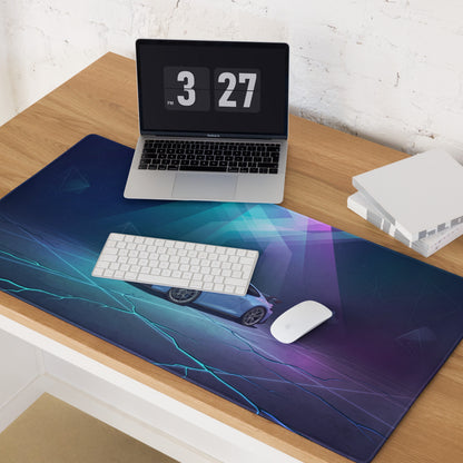Porsche 911 GT3 Inspired Ice Blue Vaporwave Gaming Mouse Pad – Neon Cyan Purple Desk Mat, Futuristic Geometric Sports Car Digital Artwork