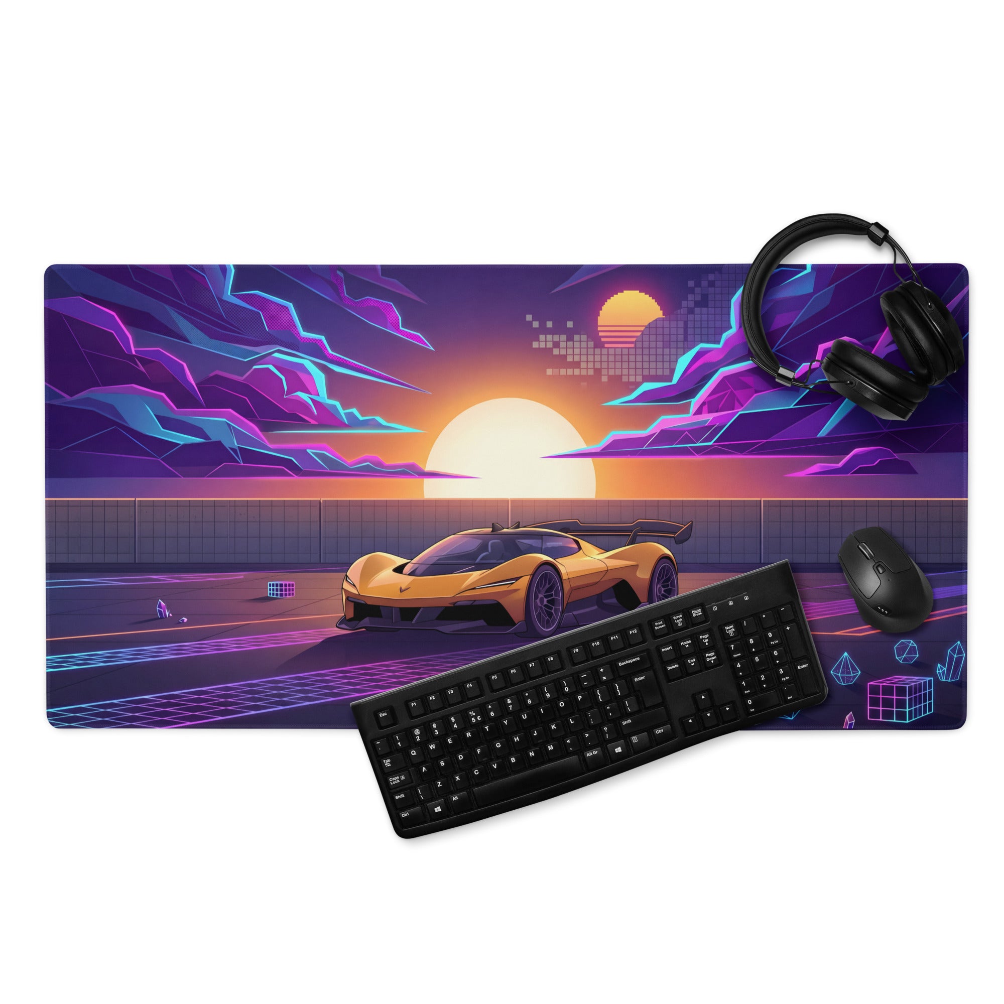 Chevrolet Corvette CX.R Vision Inspired Orange Vaporwave Gaming Mouse Pad – Neon Purple Sunset Desk Mat, Retro Futuristic Hypercar Digital Artwork