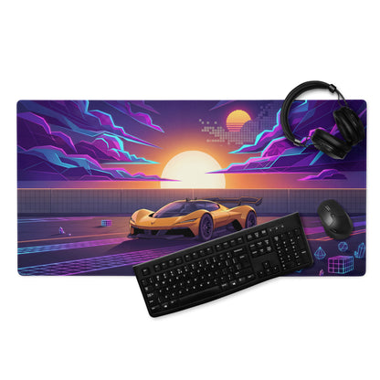 Chevrolet Corvette CX.R Vision Inspired Orange Vaporwave Gaming Mouse Pad – Neon Purple Sunset Desk Mat, Retro Futuristic Hypercar Digital Artwork