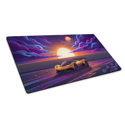 Chevrolet Corvette CX.R Vision Inspired Orange Vaporwave Gaming Mouse Pad – Neon Purple Sunset Desk Mat, Retro Futuristic Hypercar Digital Artwork