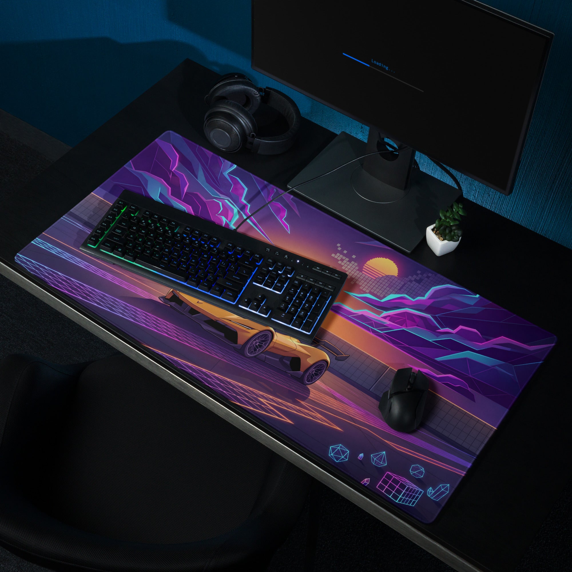Chevrolet Corvette CX.R Vision Inspired Orange Vaporwave Gaming Mouse Pad – Neon Purple Sunset Desk Mat, Retro Futuristic Hypercar Digital Artwork