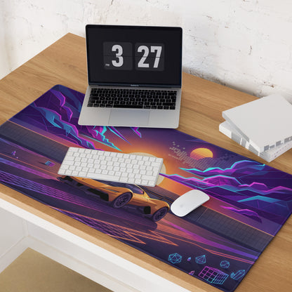 Chevrolet Corvette CX.R Vision Inspired Orange Vaporwave Gaming Mouse Pad – Neon Purple Sunset Desk Mat, Retro Futuristic Hypercar Digital Artwork