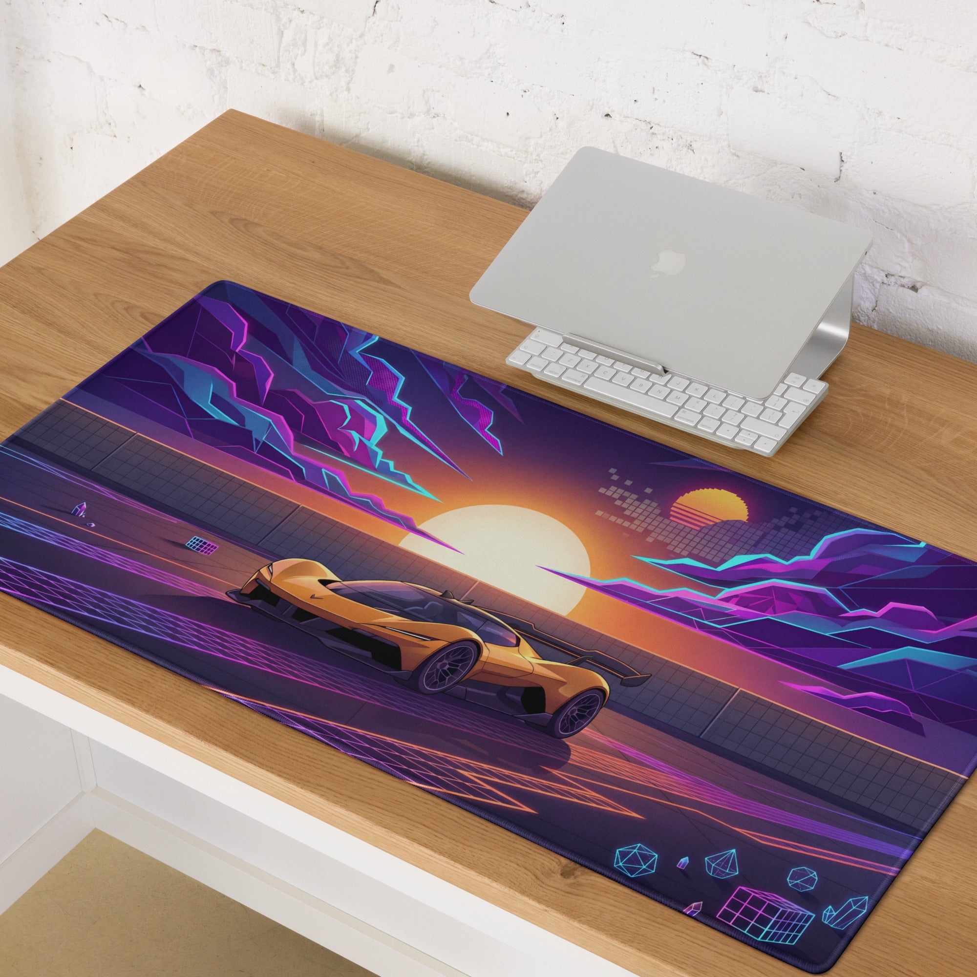 Chevrolet Corvette CX.R Vision Inspired Orange Vaporwave Gaming Mouse Pad – Neon Purple Sunset Desk Mat, Retro Futuristic Hypercar Digital Artwork