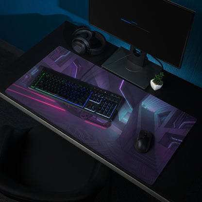 Lamborghini Aventador Inspired Gray Purple Vaporwave Gaming Mouse Pad – Neon Pink Cyberpunk Corridor Desk Mat, Futuristic Supercar Digital Art